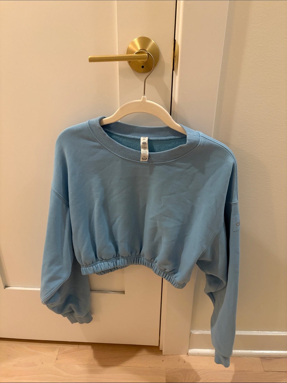 ALO Yoga Light Blue Cropped Crewneck Sweatshirt